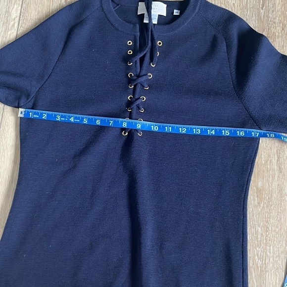 Barney's Navy Blue Merino Wool Lace Up Front Sweater - Picture 10 of 11